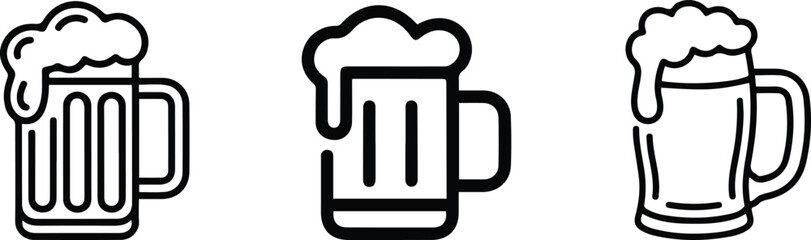 Beer Mug Tankard Icon Set, Drink and Bar Outline Vector Graphics