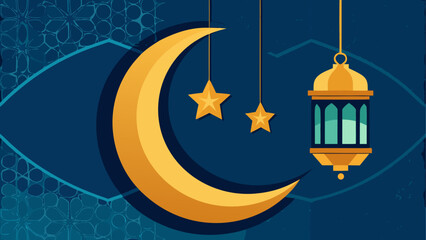 Crescent moon stars and lantern illustration
