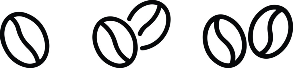 Coffee Bean Vector Icon Set, Roasted Seed, Caffeine, and Cafe Outline Graphics