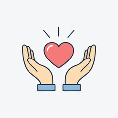 Two hands holding red heart flat vector illustration