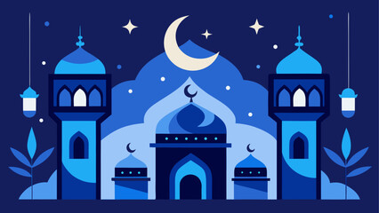Blue mosque and crescent moon illustration