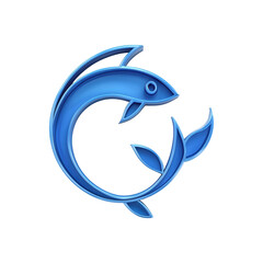 Obraz premium Blue Fish Design With Leaf Elements. Symbolizes Sustainability And Eco-Friendly Practices. Isolated On Transparent Background