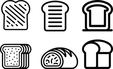 Slices, Loaves, and Bakery Food Outline Graphics Vector Bread Icon Set