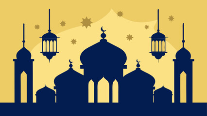 Silhouette of a mosque with lanterns view