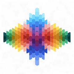 Symmetrical abstract shape with colorful geometric blocks isolated on transparent background