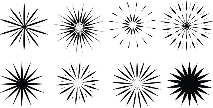 Hand drawn black and white burst graphic elements collection