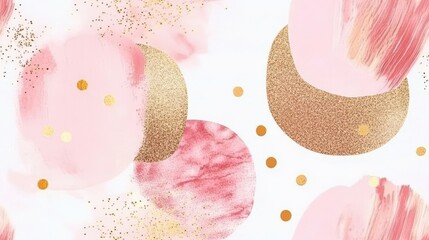 Abstract Brushstrokes and Gold: An artistic display of pastel pink and gold elements, the image showcases the elegance of fluid brushstrokes, creating a visually stunning, ethereal atmosphere.