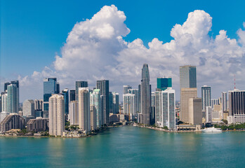 Obraz premium Aerial view of Brickell skyline in downtown Miami. Scenic panorama of Brickell financial district.