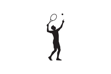 Tennis Player Serving Silhouette Black Silhouette of Man Playing Tennis