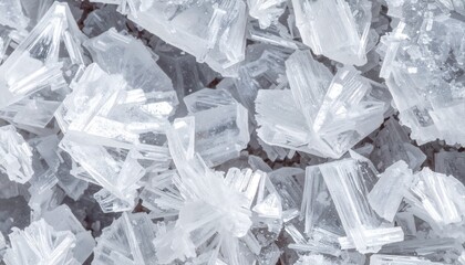 Close up salt crystal surface showing sparkling abstract natural texture pattern