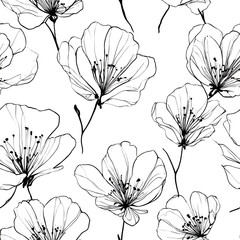 Minimalist Line Art Floral Seamless Pattern