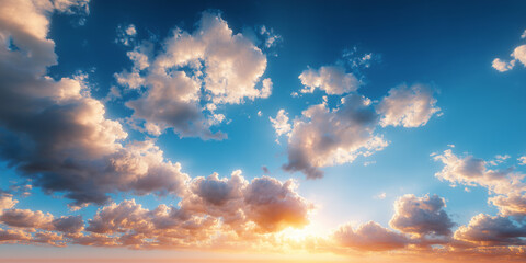 Beautiful white fluffy clouds on blue sky in the sunrise