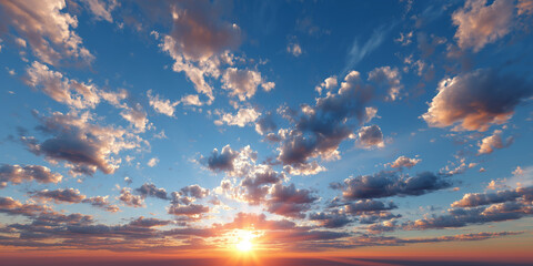 Beautiful white fluffy clouds on blue sky in the sunrise