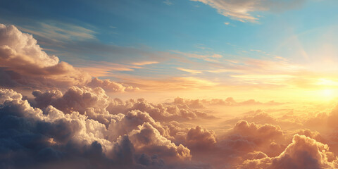 Beautiful sunrise high above the clouds
