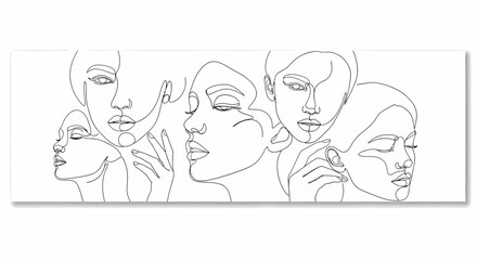 Line Art Faces Minimalist Portrait Collection of Women in Continuous Line Drawing
