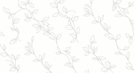 Delicate vine pattern with light grey leaves on a white background, perfect for elegant decor and design