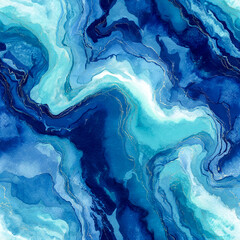 Seamless pattern Fluid Watercolor Abstract with Blue and Turquoise Ink Flow