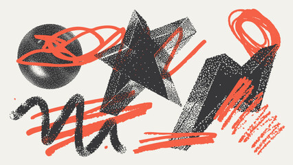 Universal Trendy Geometric Shapes Set With Vector Bitmap Dithering Texture.