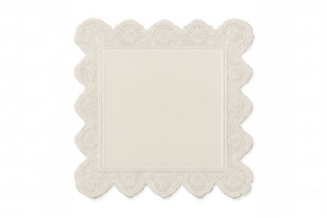 Lace placemat with scalloped edges, vintage embroidery design, beige cloth texture, antique textile decor