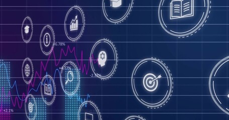 Displaying visualization in dashboard with interface icons, world map and pink, blue line graphs