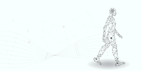 AI Humanoid Walking  Digital Network Technology Background