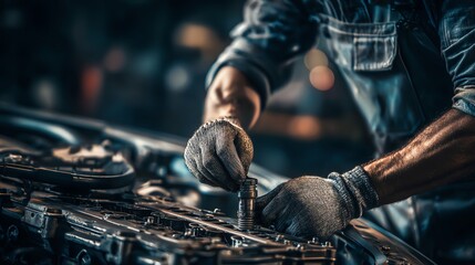 Portrait of mechanic repairing car engine, high resolution, ultra detailed, realistic lighting, 8k, professional photography quality