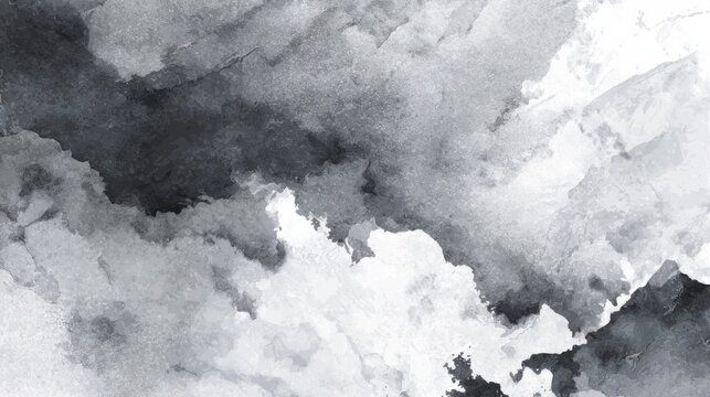 A dramatic abstract watercolor background with bold strokes of black and grey ink washes bleeding across a white textured surface creating a stormy and atmospheric mood