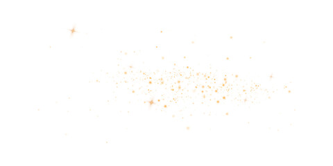 Gold sparks and stars glitter with a special light effect. Sparkles on a transparent background. Christmas abstract.
