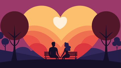 Couple silhouette with heart background on transparent background