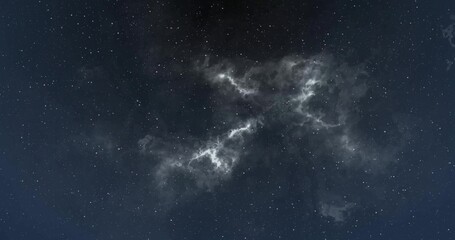 Displaying nebula cloud stretching across cosmic expanse, with countless stars and dust patches