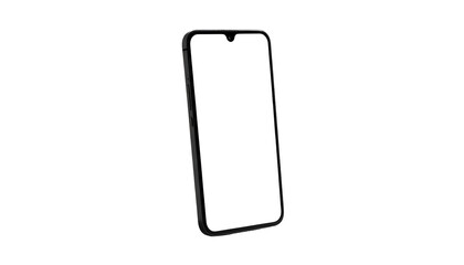 A sleek, modern smartphone with a blank screen, slightly angled against a stark black backdrop