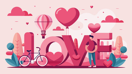 Illustration of love with man and bicycle on transparent background silhouette