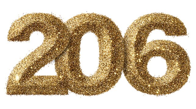 Golden glittery number 206 isolated on a white background, sparkling texture.