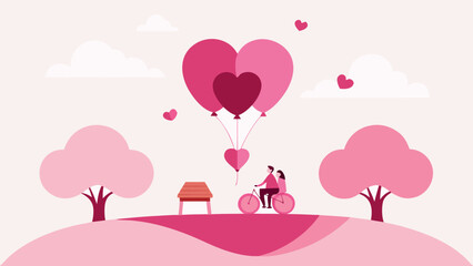 Couple riding bike with heart balloons art on transparent background silhouette