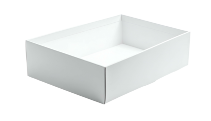 Plain white rectangular box, open and empty, presented on a black background