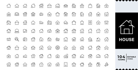 Pixel Perfect, Set of homes and house thin line icons. Contains icons as area, hand holding key, smart home, contact and support, apartments
