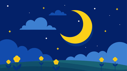 Illustration of night sky with moon and stars on transparent background