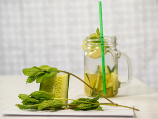 Healthy cucumber mint and lime refreshing detox drink 