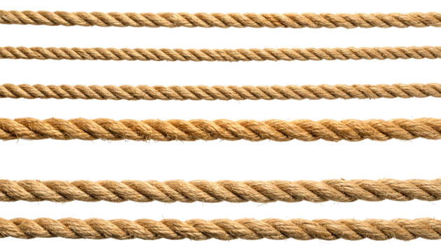 Several horizontal, thick, brown ropes are aligned with space between against a black background