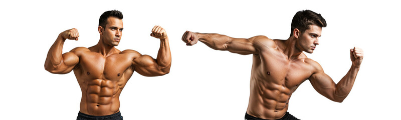 Fototapeta premium Muscle men posing abs strength fitness bodybuilder health