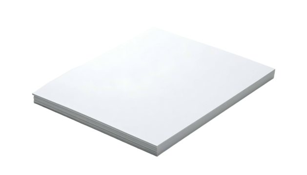 A rectangular stack of crisp white paper sheets, slightly angled against a black background