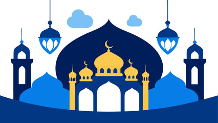 Illustration of islamic mosque and clouds on transparent background