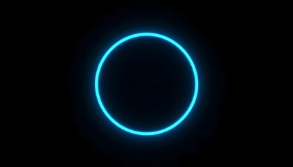 Obraz premium A bright blue neon ring glows against a stark black background