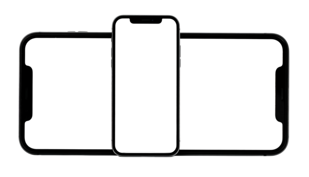 Three black, edge-to-edge electronic screens displayed in different sizes, all blank and dark