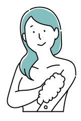 体を洗う女性_単色