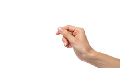 A graceful hand, elegantly holding something, with a neutral skin tone, on black background