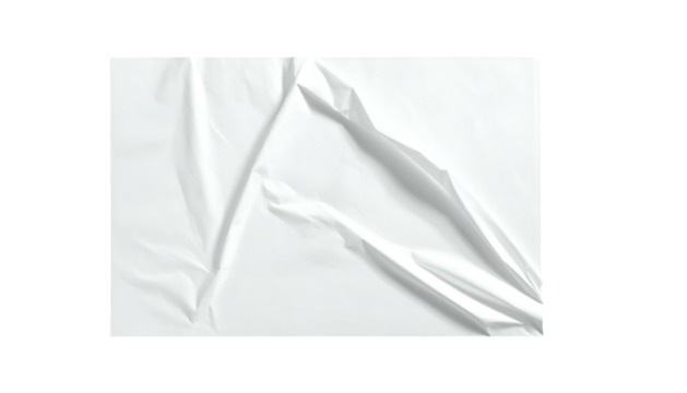 A wrinkled, translucent white sheet of material, partially lit from above