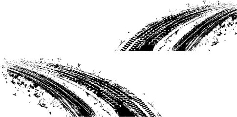 Set of Vector black and white tire track and skid mark texture background for automotive and transport design  © Bryan