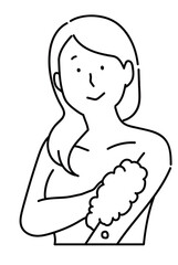 体を洗う女性_線画