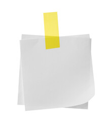 Blank paper notes with adhesive tape isolated on white